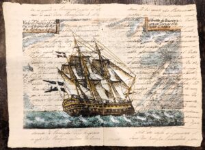 bastimento su carta antica - vascello svezzese di 64 col segno di retro-ammiraglio - stretto di bolina con un terzarolo alle gabbie