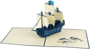 biglietto pieghevole con busta - origamo kirigami "galeone"