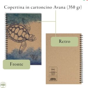 Quadernino a righe spiralato "Save our seas - Tartaruga"
