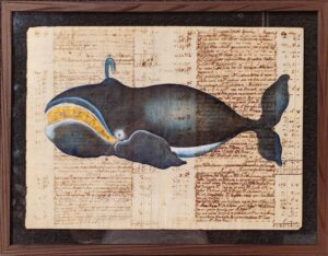 Framed print "Cetacean on ancient book pages - La Baleine Franche"