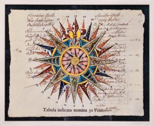 quadro "rosa dei venti su carta antica - tabula indicans nomina 32 ventorum"