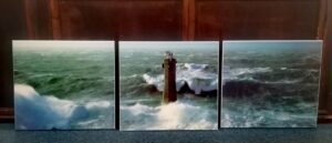 set di 3 pannelli "phare de nividic en mer d'iroise"