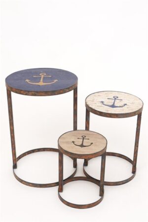 set di tre tavolini in stile industriale