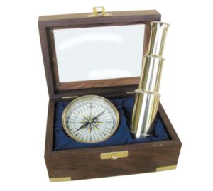 Two nautical instruments set - Telescope and compass